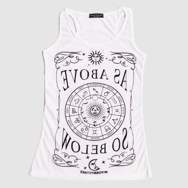Geometric Garden Plate Letter Print Sleeveless Vest T-shirt For Women