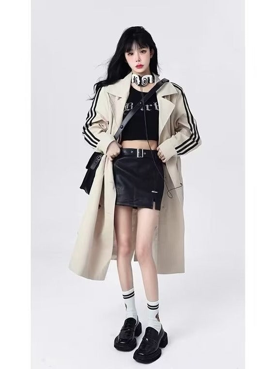 Women's Trench Coat Vintage Stripe Mid-length Coat