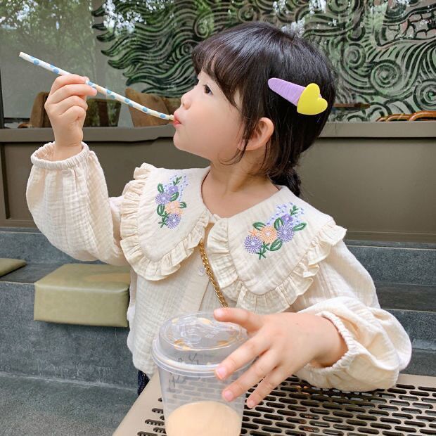 New Children Korean Style Embroidered White Shirt