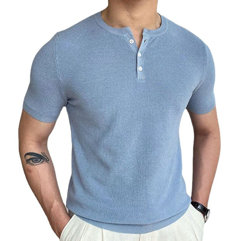Round Neck Short Sleeve Woolen T-shirt Men