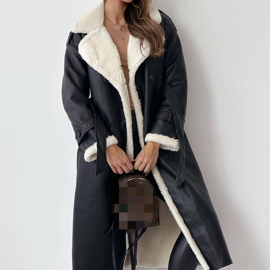 Autumn And Winter New Pairs Of Stand Collar Lapel Coat Maillard Wear Composite Leather Plush