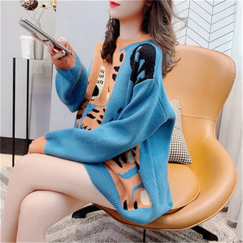 Cashmere Sweater College Style Korean Style Loose And Lazy Style Round Neck Top