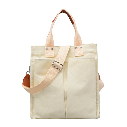 Women Bag Canvas Solid Vintage Tote Bag Bucket Shoulder Bags Handbag Korean Travel Bag Simple Style School bag Girls bag