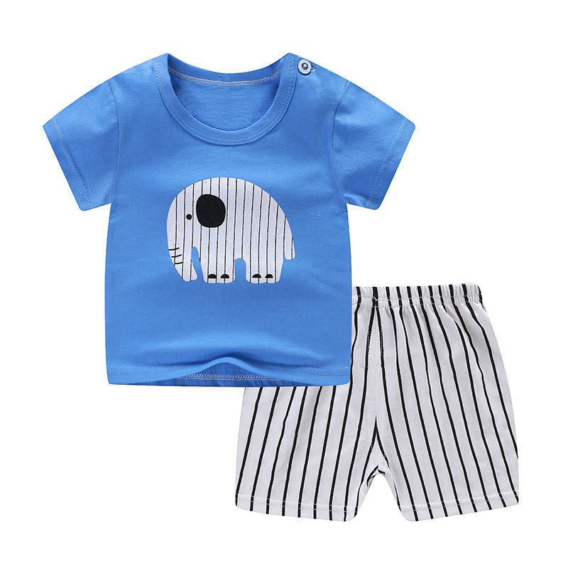 夏季嬰兒新生兒男童衣服兒童服裝套裝女童 T 卹短褲 2 件套棉質休閒衣服