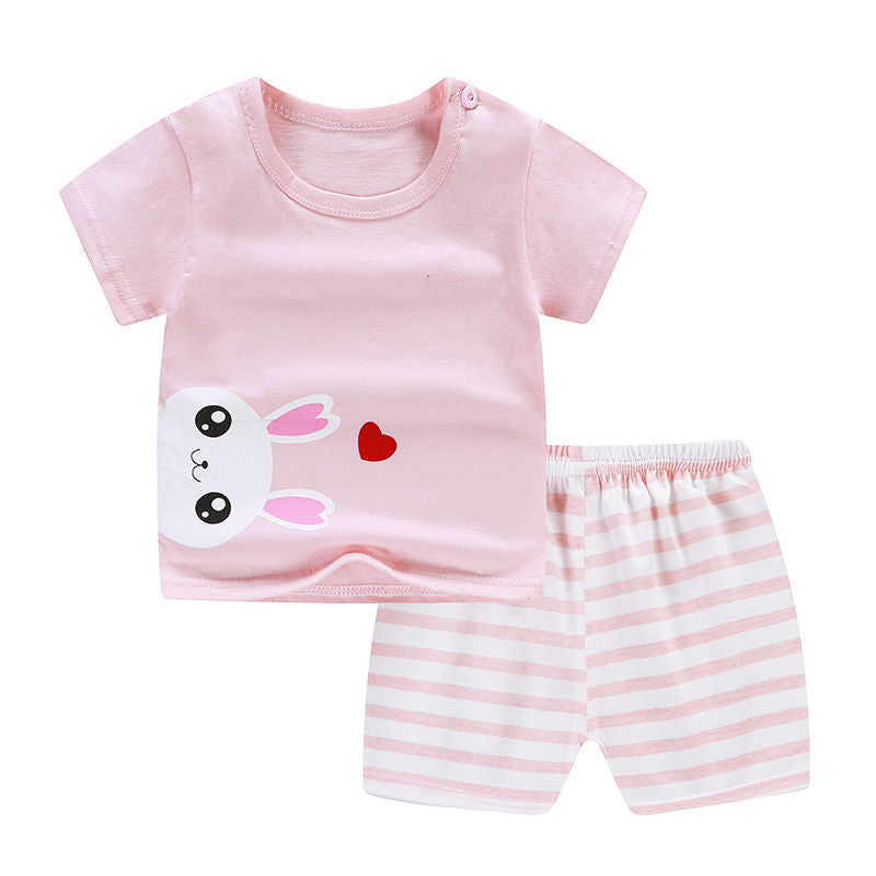 夏季嬰兒新生兒男童衣服兒童服裝套裝女童 T 卹短褲 2 件套棉質休閒衣服