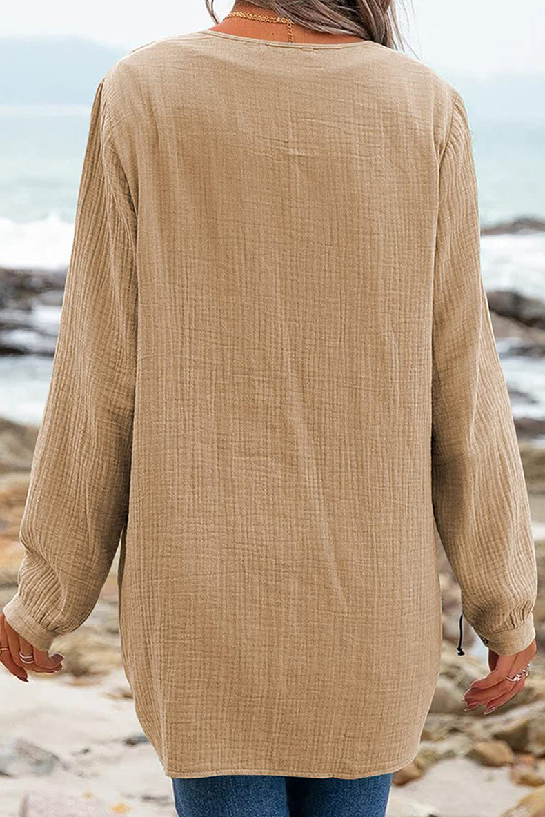 V 領褶襉紋理寬鬆套頭衫