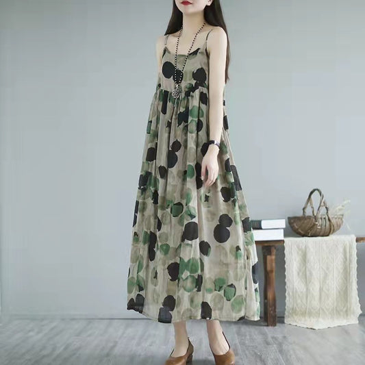 Women's Blooming Polka-dot Mid-length Sling Dress