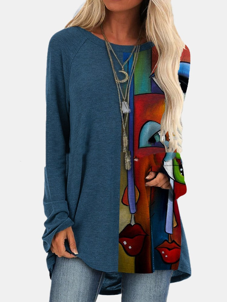 Printed Crew Neck Long Sleeve T-shirt for women