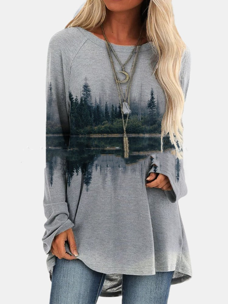 Printed Crew Neck Long Sleeve T-shirt for women