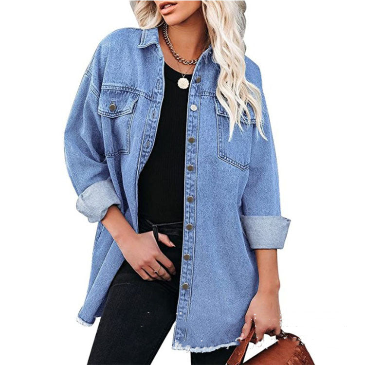 Women's Pure Blue Commuter Casual Denim Jacket