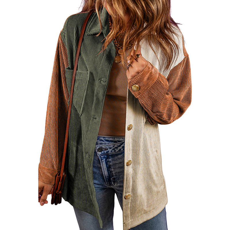 Corduroy Long-sleeved Coat For Women