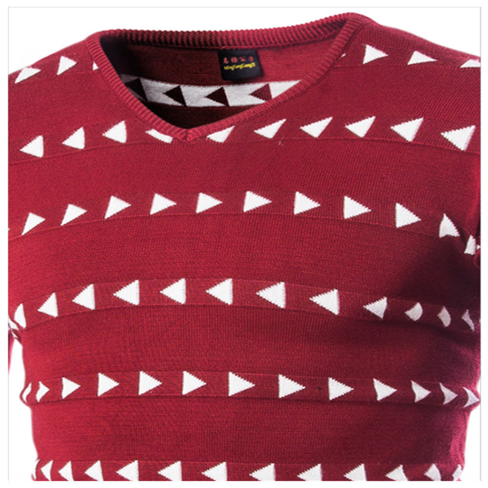 Triangle Printed Knitted V-neck Casual Sweater