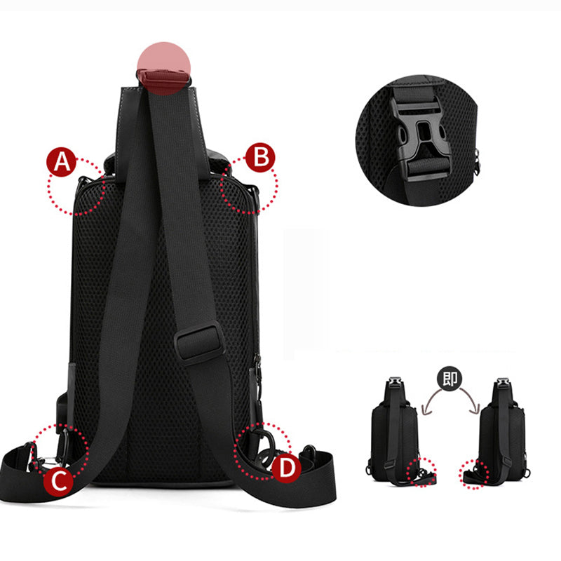 Multifunction Bags For Men Nylon Backpack Crossbody Shoulder Bag With USB Charging Port Chest Bags Pack