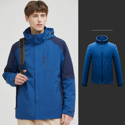 Outdoor Jacket Men's Three-in-one Detachable Waterproof Jacket Winter Clothes Women