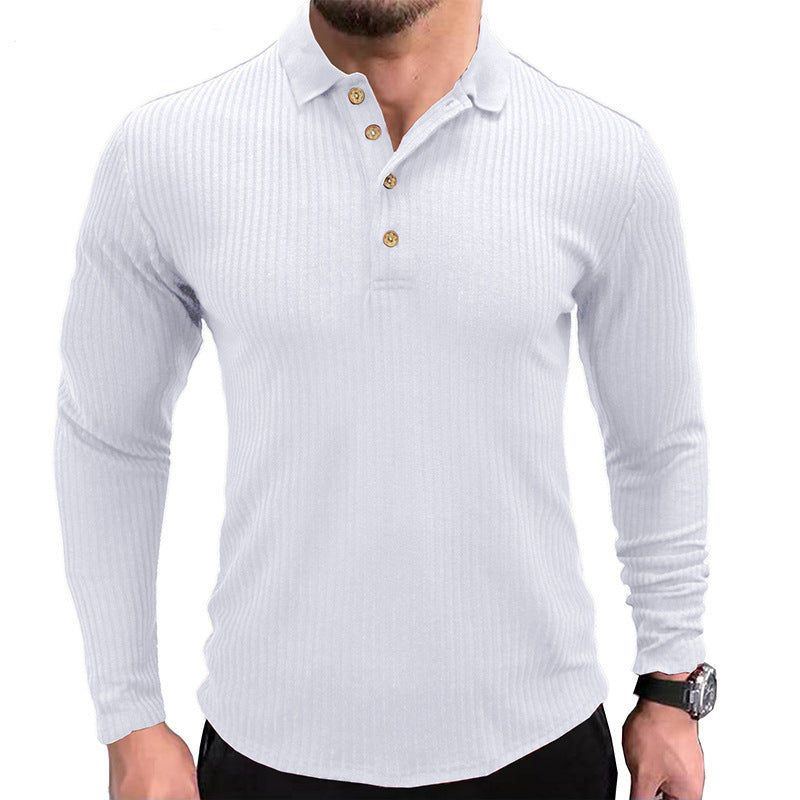 European And American Men's Long-sleeved T-shirt Polo With Lapel