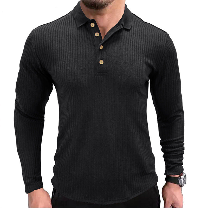 European And American Men's Long-sleeved T-shirt Polo With Lapel