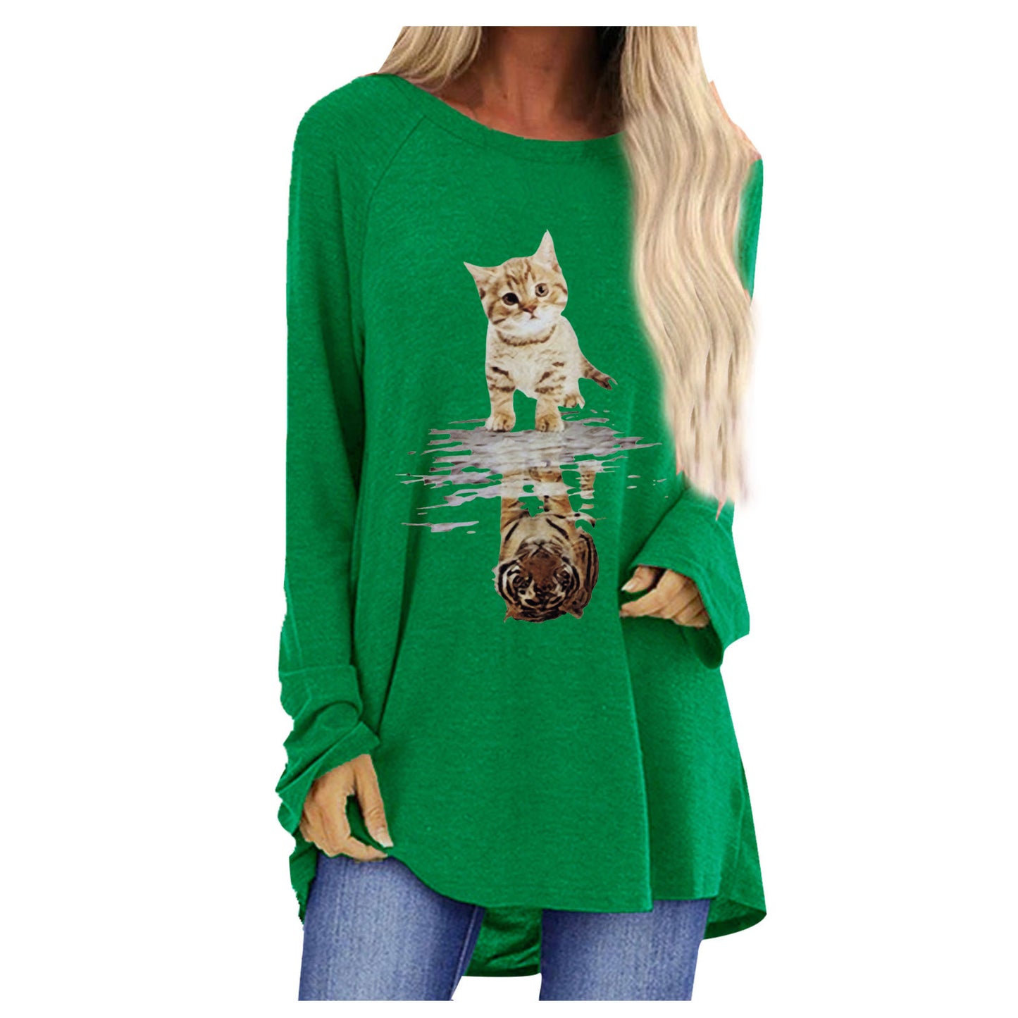 Loose Round Neck Long Sleeve T-shirt For Women