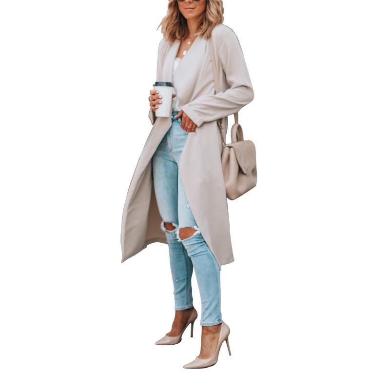 Fall Winter Fashion Solid Color Mid-length Trench Coat