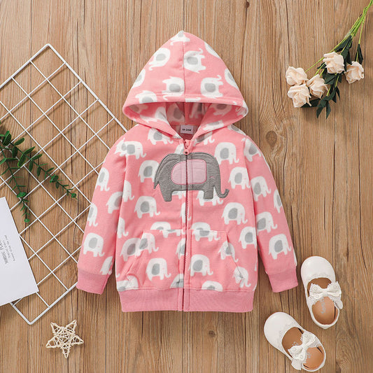 Cartoon Children 1-5 Years Old Jacket Hooded Spot Zipper Shirt Outing Clothes Top
