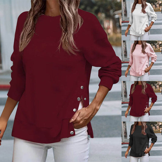 Fashion Button Pullover Sweater T-shirt For Women