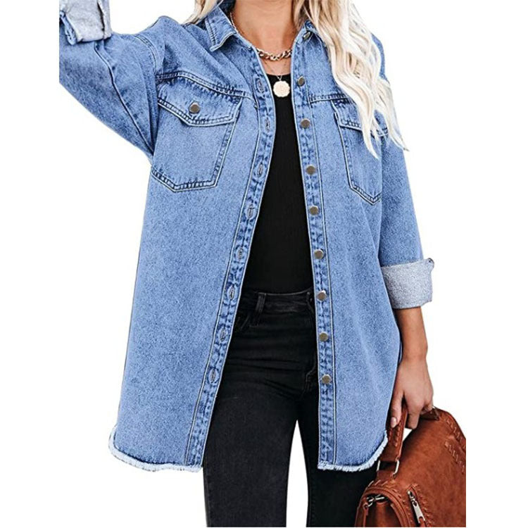 Women's Pure Blue Commuter Casual Denim Jacket