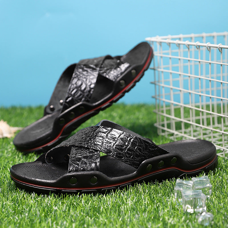 Men's Casual Hollow-out Breathable Cowhide Beach Sandals