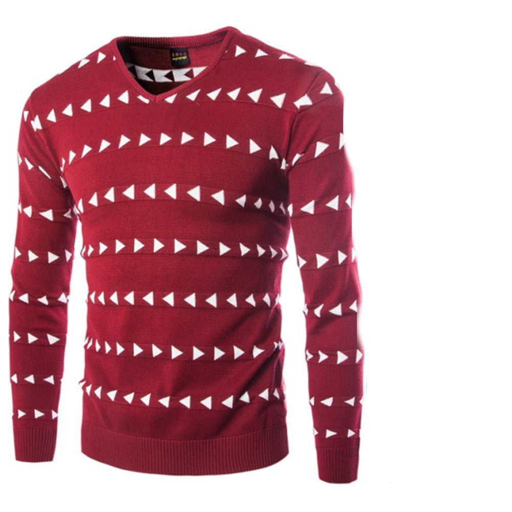 Triangle Printed Knitted V-neck Casual Sweater