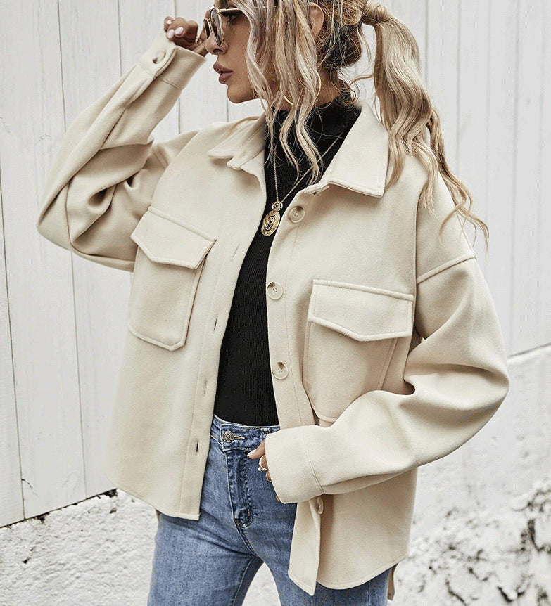 Winter Coat Women Lapel Single-breasted Thickened Solid Color Jacket Woolen Loose Short Coat For Women Fashion Outwear Clothing