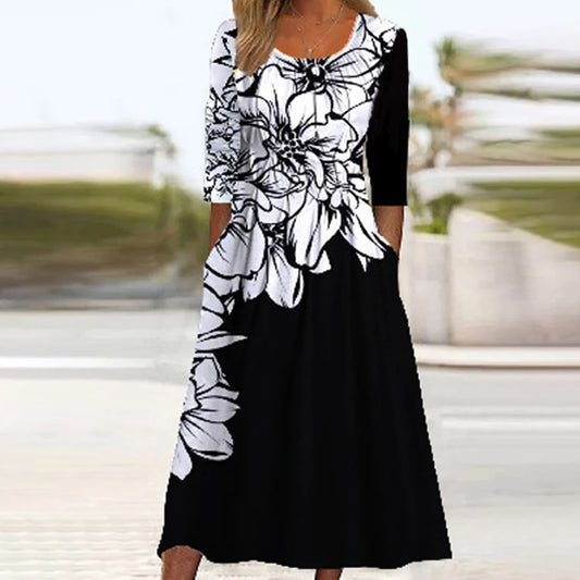 Women's Fashionable Loose Printed Long-sleeved Dress