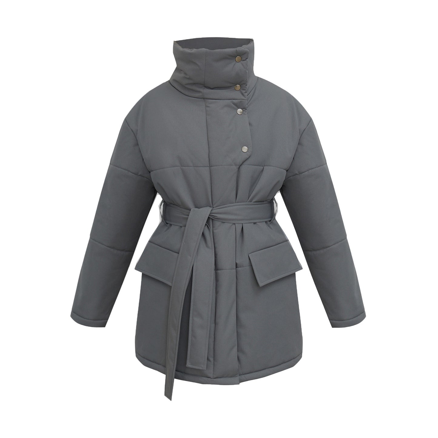 Stand-up Collar Cotton-padded Coat Coat Irregular Mid-length