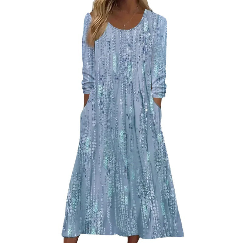 Women's Fashionable Loose Printed Long-sleeved Dress