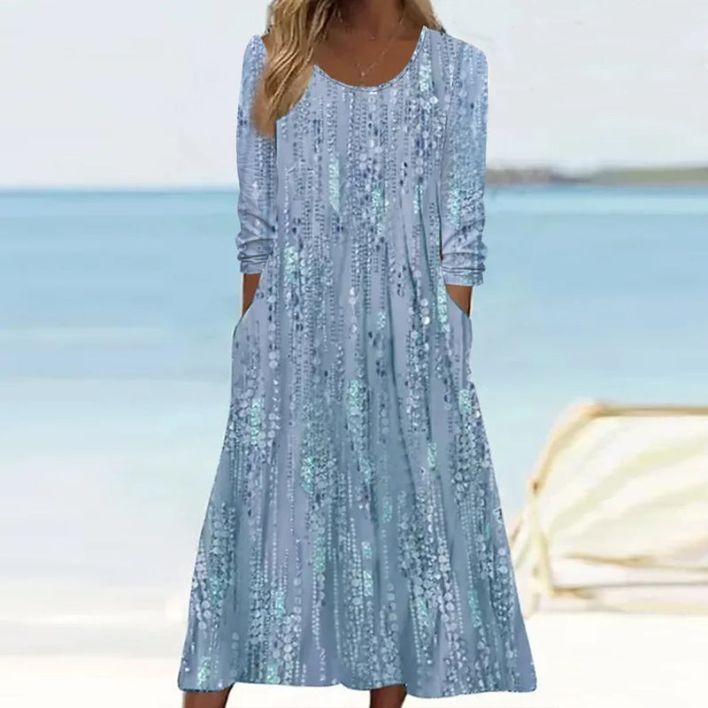 Women's Fashionable Loose Printed Long-sleeved Dress