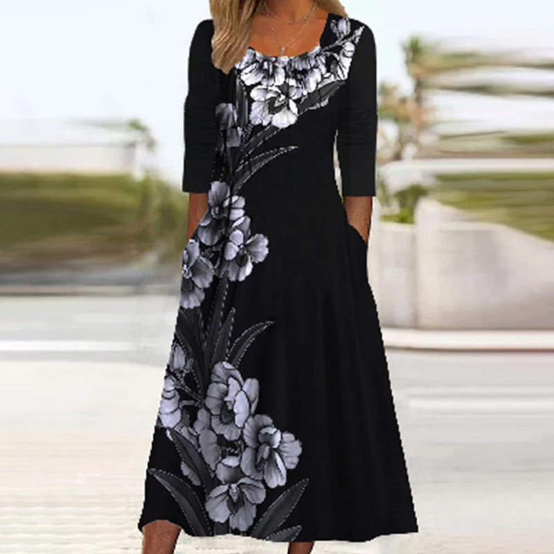 Women's Fashionable Loose Printed Long-sleeved Dress