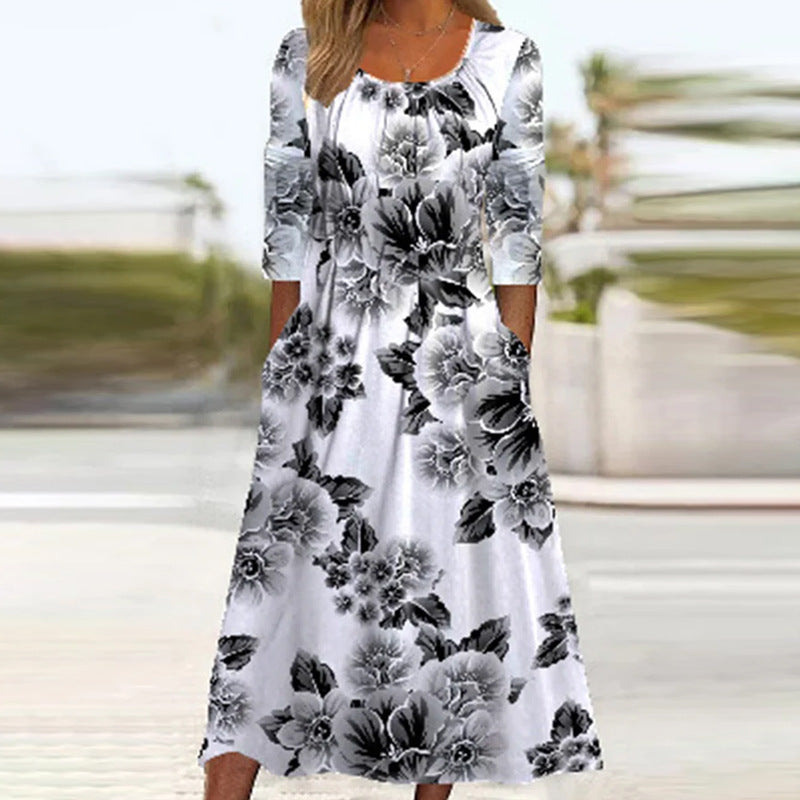 Women's Fashionable Loose Printed Long-sleeved Dress