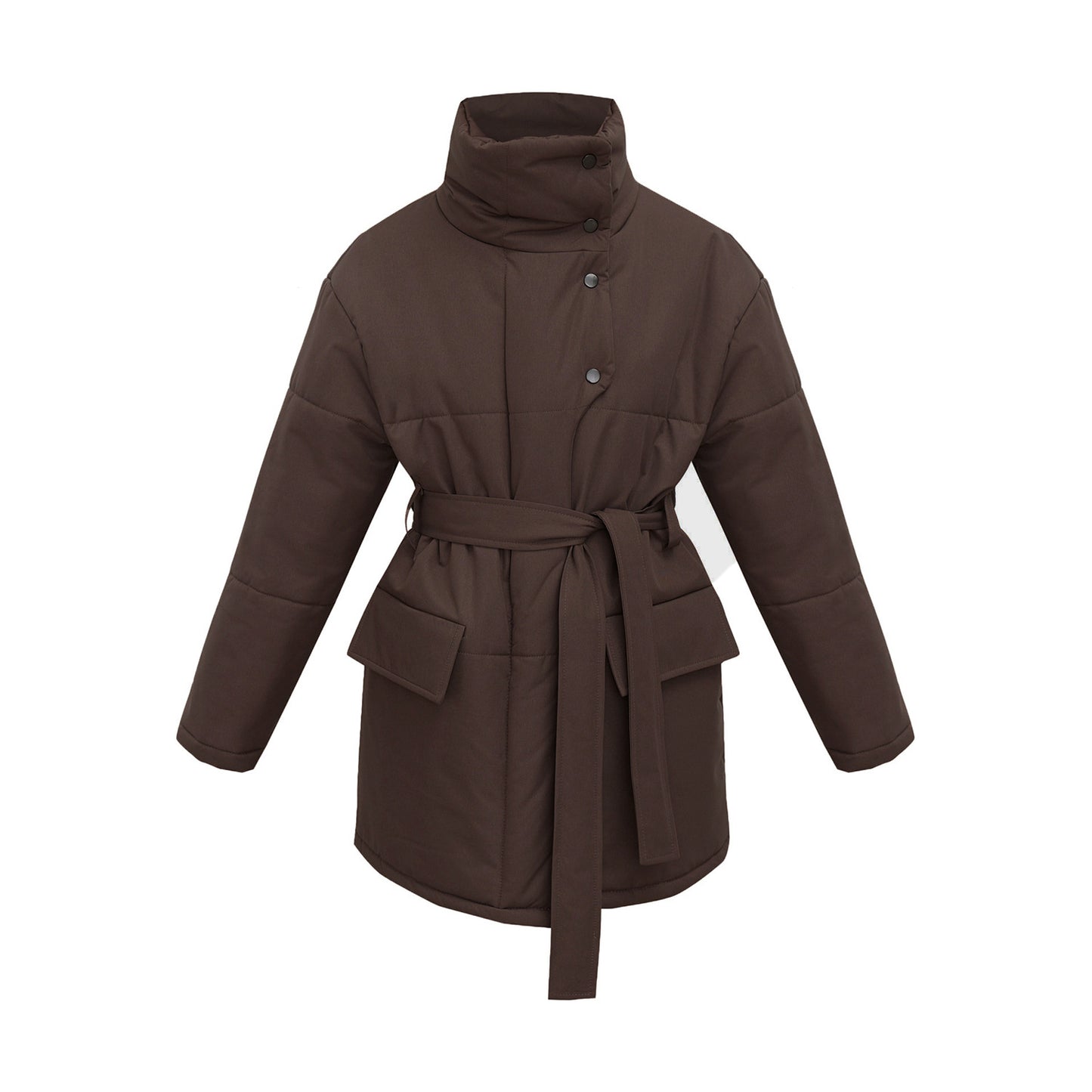 Stand-up Collar Cotton-padded Coat Coat Irregular Mid-length