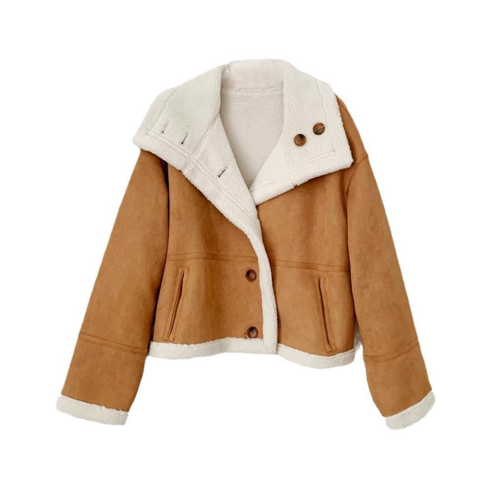Loose Lapels Stitching Thickening Coat For Women