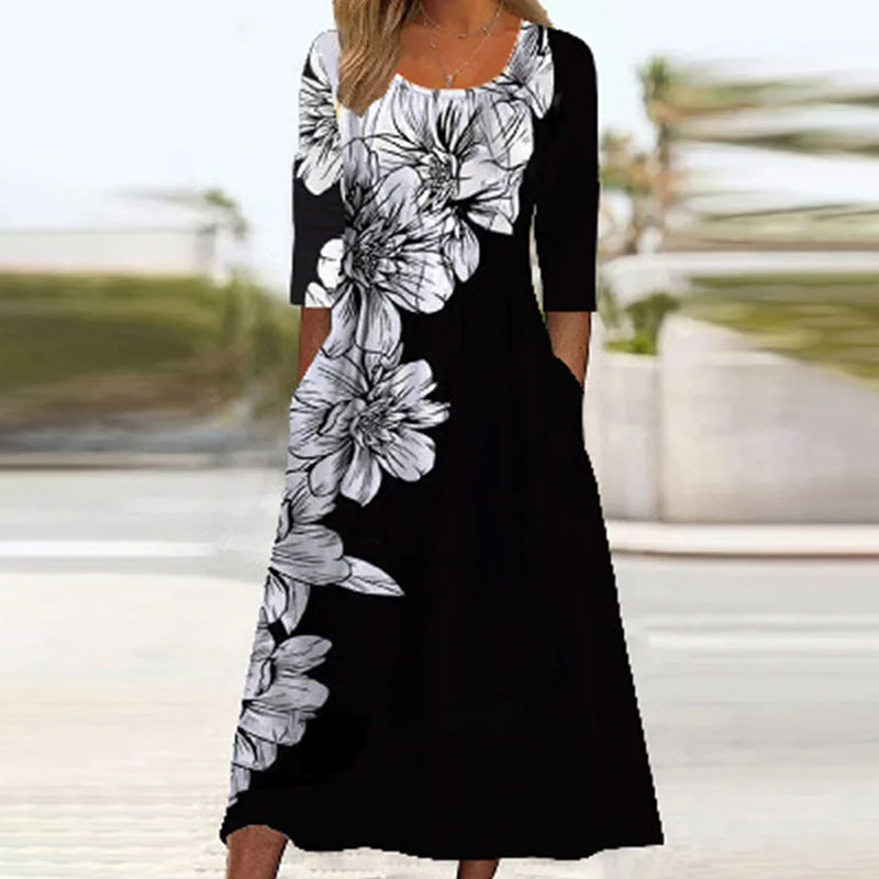 Women's Fashionable Loose Printed Long-sleeved Dress