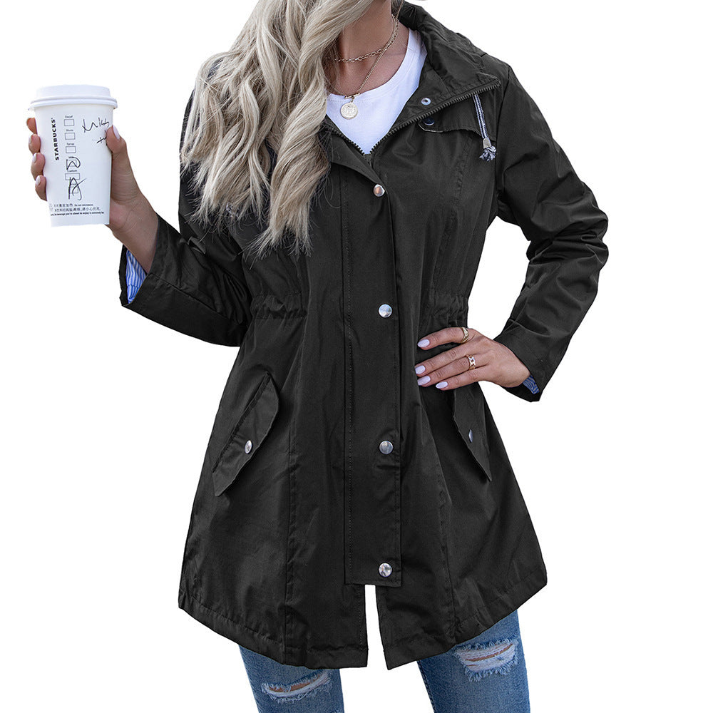 Hooded Zipper Raincoat Coat For Women