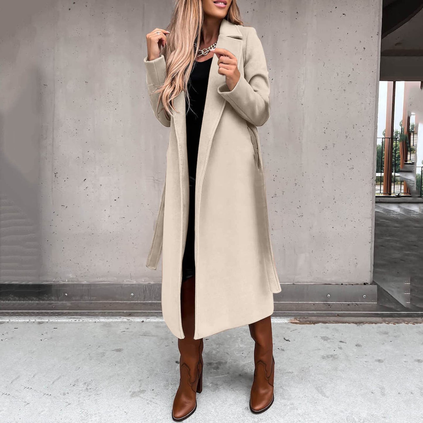 Women's Clothing Solid Color Polo Collar Long-sleeved Woolen Coat