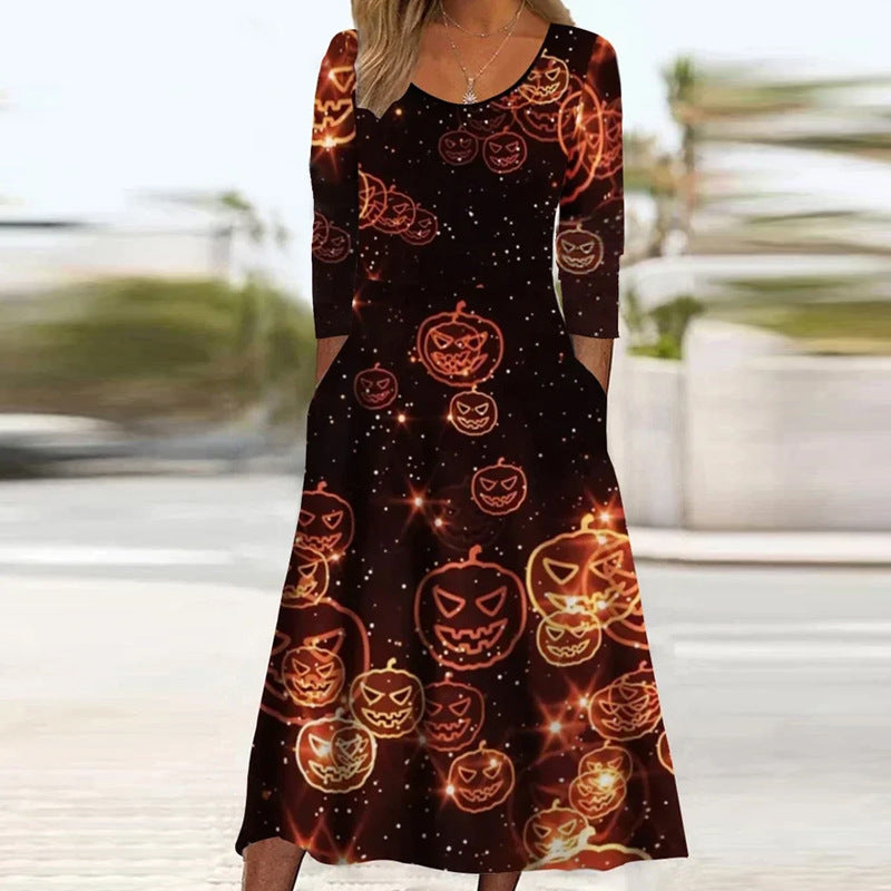 Women's Fashionable Loose Printed Long-sleeved Dress