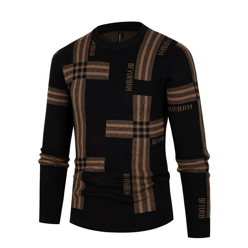 New Men's Knitted Pullover Round Neck Undercoat Diamond Fashion