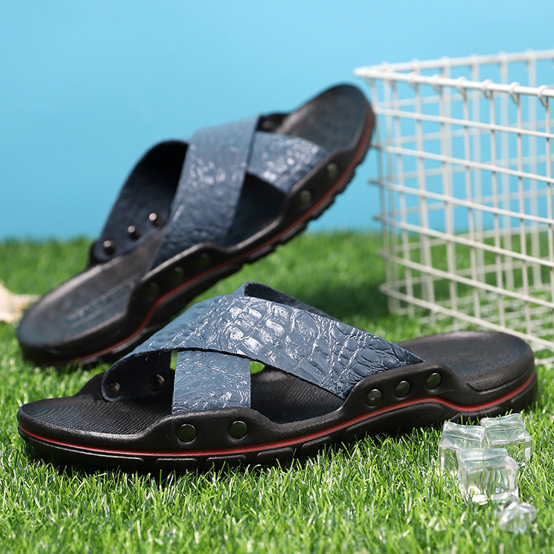 Men's Casual Hollow-out Breathable Cowhide Beach Sandals