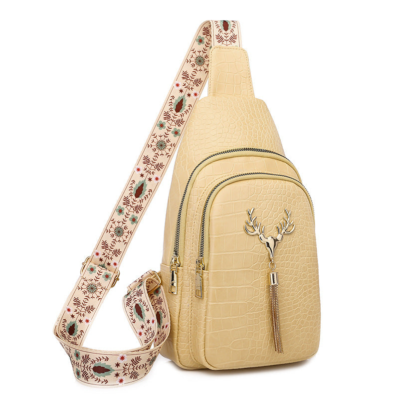 Deer Tassel Design Crossbody Bag Fashion Letter Embroidery Chest Bags For Women