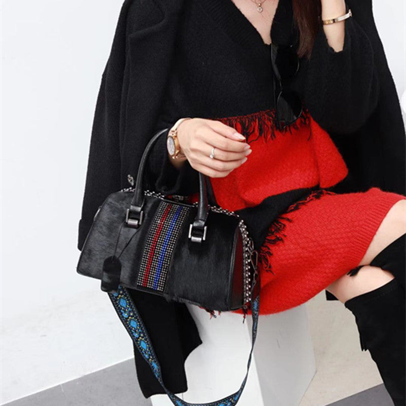 女士斜背包 馬毛黑色女式手提包 頂部提手手提包 奢華設計師品牌 Sac A Main