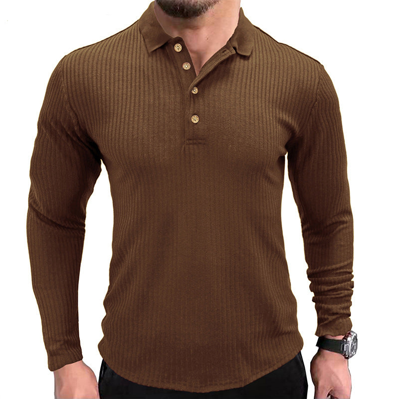 European And American Men's Long-sleeved T-shirt Polo With Lapel