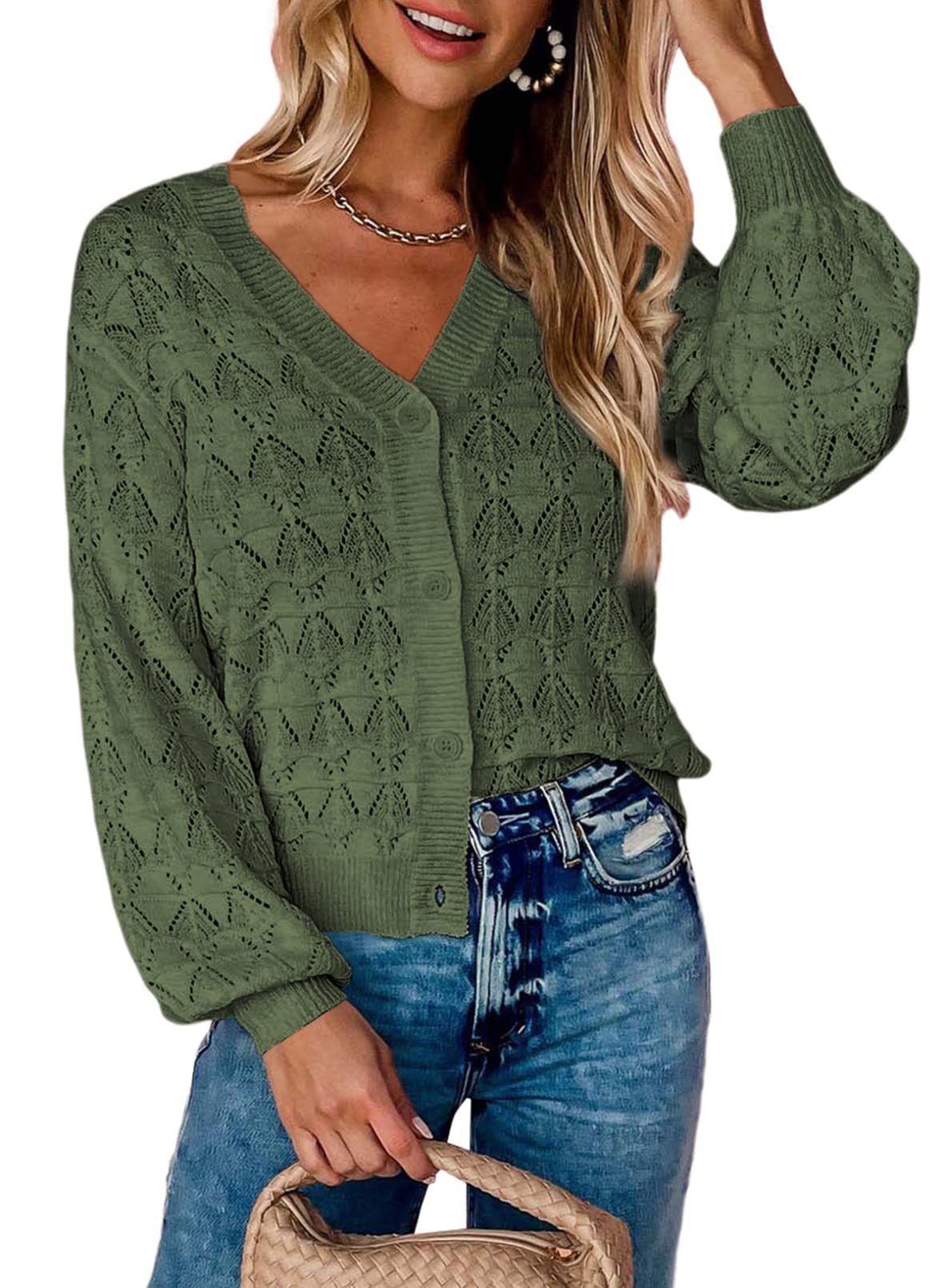 Fashion Short Cardigan Knitted Sweaters Women Autumn And Winter Long Sleeve Front-open V-neck Button-down Tops Clothes