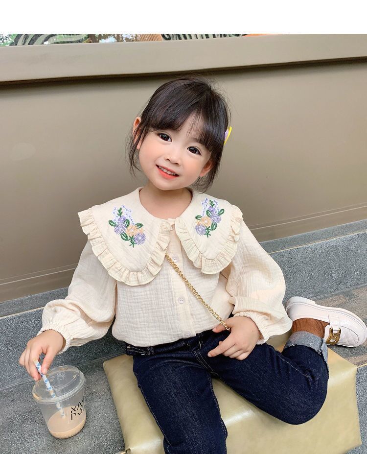 全新兒童韓版刺繡白襯衫