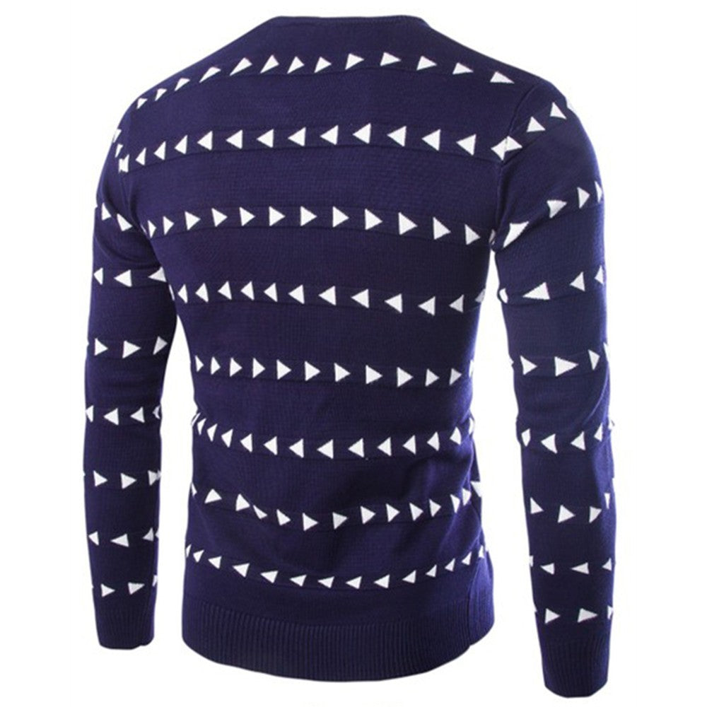 Triangle Printed Knitted V-neck Casual Sweater