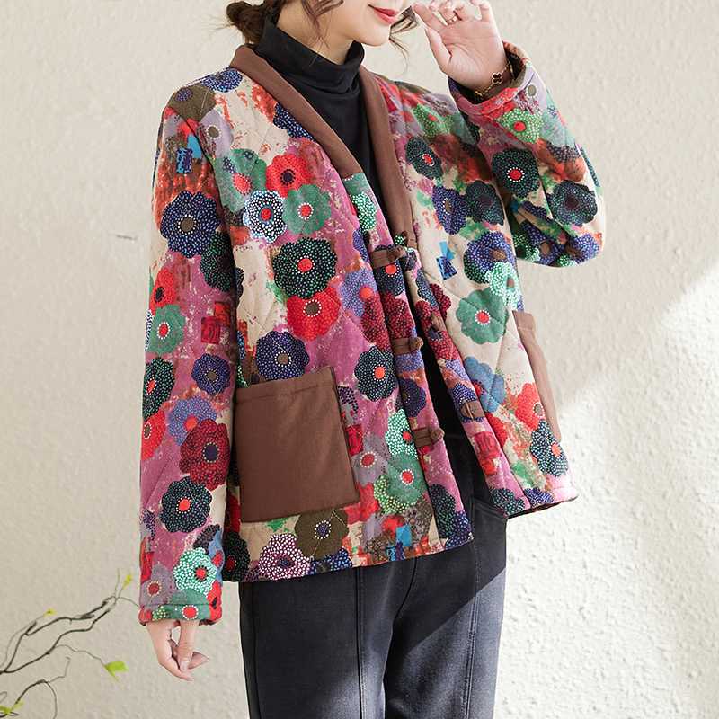 Ethnic Style Chinese Frog Presbyopic Cotton-padded Jacket