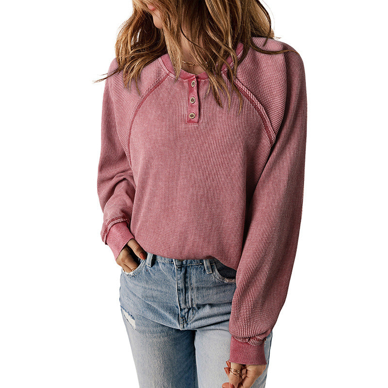 Shiying Autumn New Loose Button Pullover Long Sleeve Top Women's Sweater